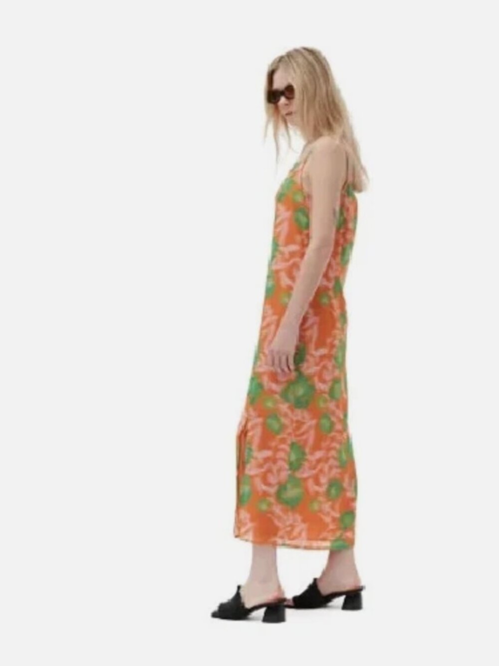 GANNI Printed Lightweight Crepe Georgette Slip Maxi Dress Abstract Orange - Picture 14 of 15